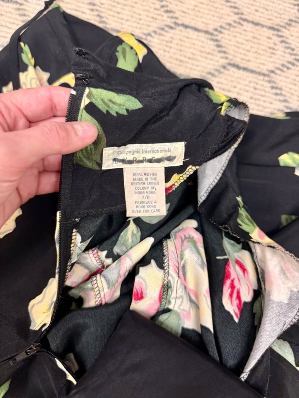 VINTAGE 90’s Asian Express Black Rose Lace Up Back Floral Maxi Dress - 7/8 - Picture 15 of 16